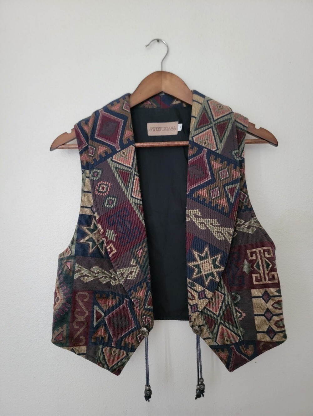 Vintage Sweetgrass Southwest Tapestry Vest Medium Boho Western Geometric Cropped